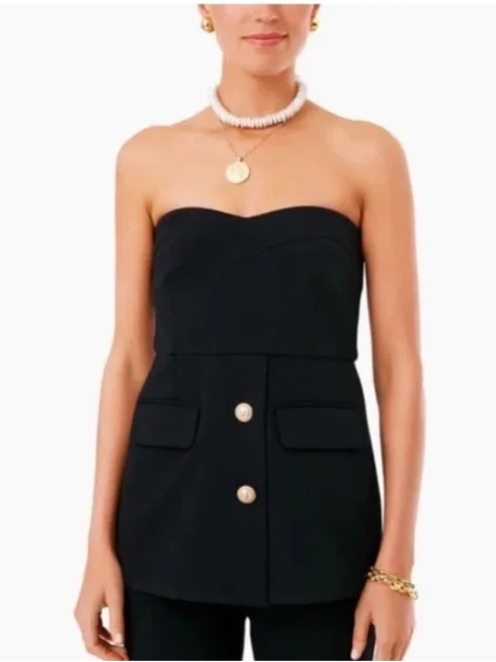 Tuckernuck Black Strapless Top with Gold Buttons